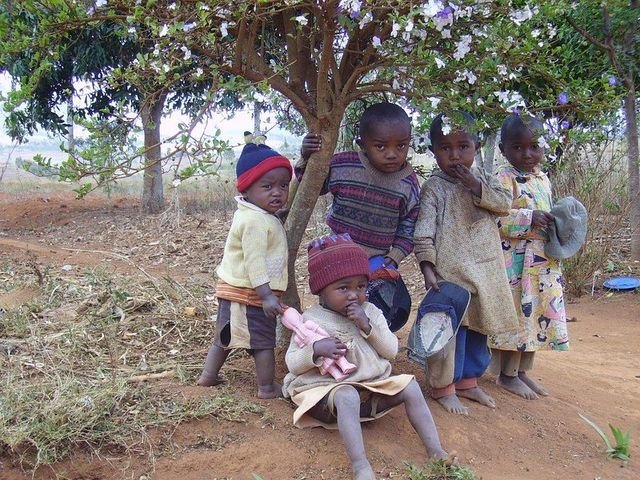 Des enfants assis à l'ombre